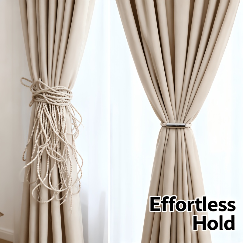 Magnetic Curtain Holdbacks with a Thick Braided Rope Twist Design, No Drilling Required, Sturdy Enough for Drapes, Perfect for a Modern Minimalist Look in Living Rooms, Bathrooms, And Bedrooms (Available in Sets of 2, 4, Or 6)