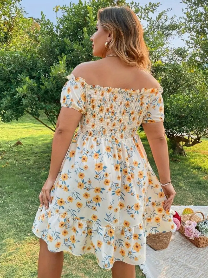 plus size off the shoulder short dress SCOMCHIC Womens Plus Size Cocktail Dress Summer Off Shoulder Short Sleeve Flowy Ruffle A-Line Cute Mini Dress with Belt Black at Amazon Women's Clothing store