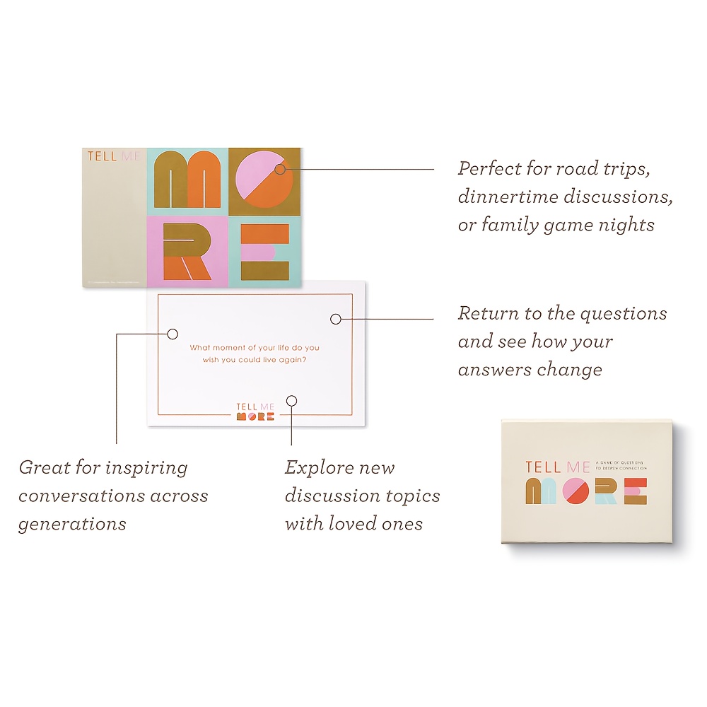 [Conversation Starter] Tell Me More: 52 Conversation Starter Cards | Card Paper Box | Enhance Communication & Strengthen Bonds | Road Trips, Dinner Parties, and Game Nights | Bold Typography