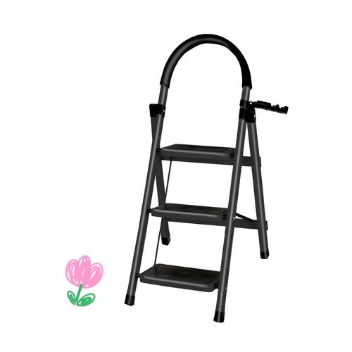 folding ladder foldable step stool space saving extra wide rubber pedals non slip rubber feet durable steel suitable for gardening maintenance decoration workplace kitchen step stool load 180kg 104 57 41 5cm 3 steps