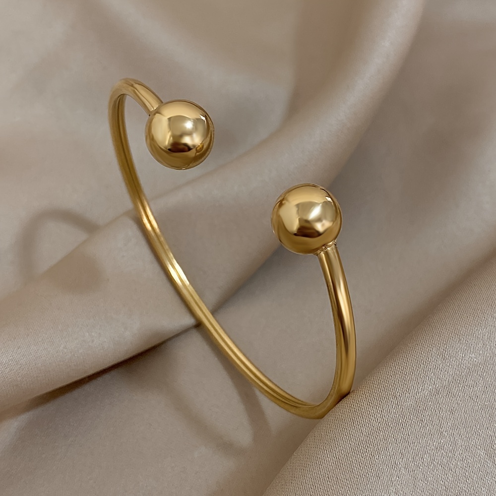 TEMU Steel Round Bead Opening Slim Bracelet For Women Men Cuff Stackable Waterproof Jewelry Gift