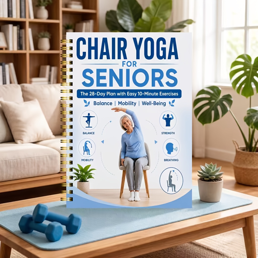 TEMU Chair Yoga For Seniors & Home Fitness: 40-page Spiral-bound Exercise Notebook With Daily 10-minute Seated Workout Plan Suitable For Balance,