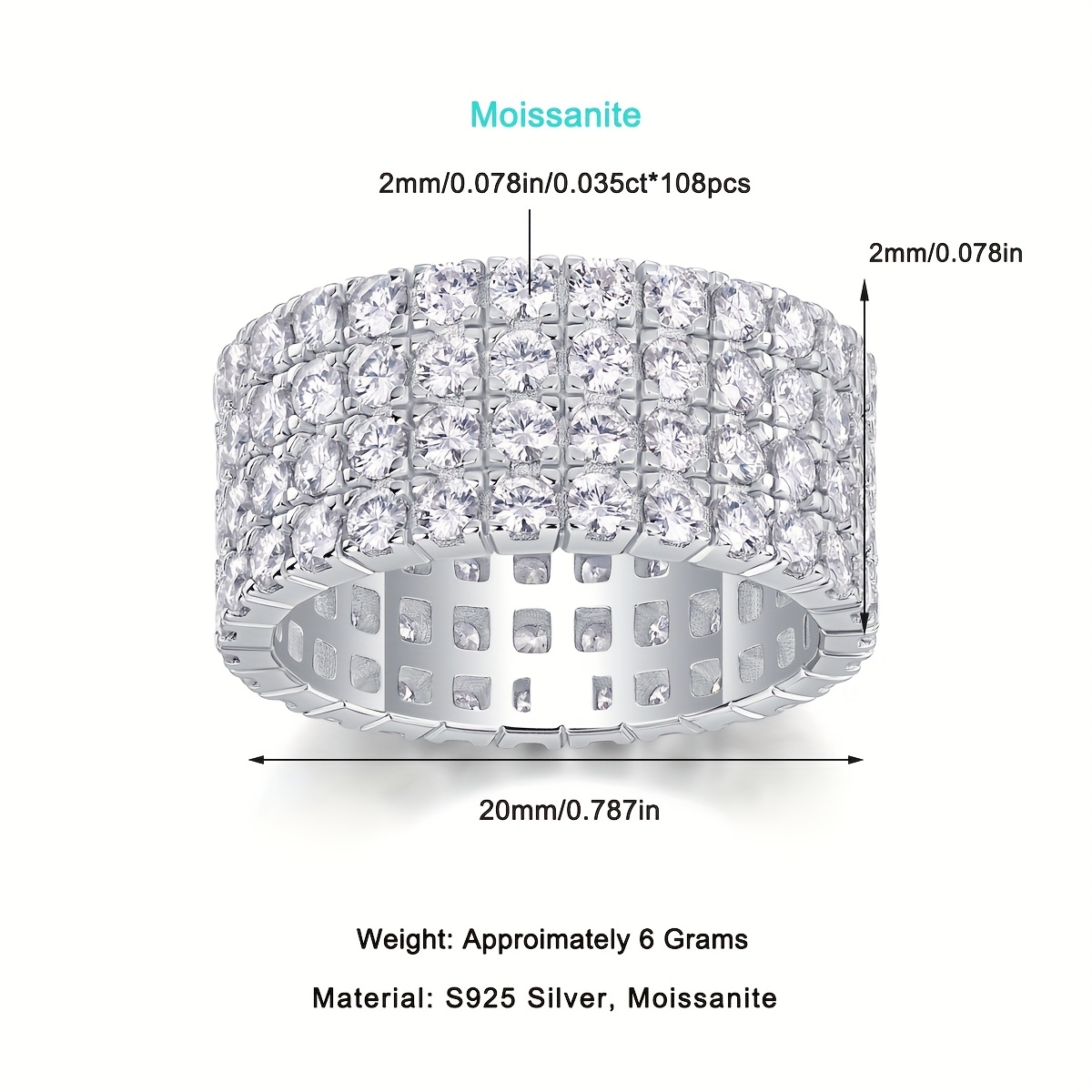 925 Silver Moissanite Women's Ring, Classic Design Engagement Ring