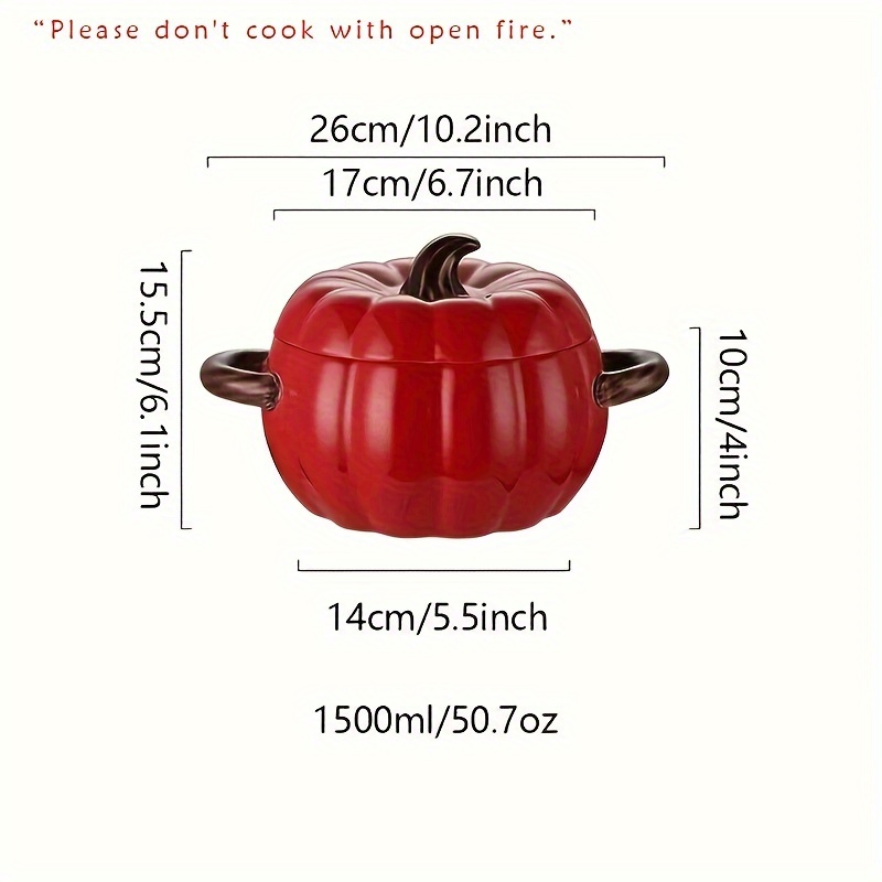 Image of A Set Of Ceramic Pumpkin-shaped Dutch Oven Pots With Lids, Perfect For Halloween Desserts And Baking, Featuring A Cute Pumpkin Design And A Capacity Of 50 Ounces