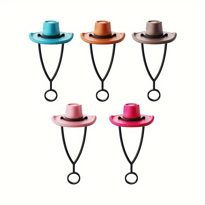 Image of 5pcs Silicone Cowboy Hat Straw Covers, Compatible With Tumbler Cups 30/40oz Straws, 10mm 0.4 Inch Dustproof Reusable Straw Toppers, Cute Roller Cup Straw Cover Accessories, Gift For Men And Women