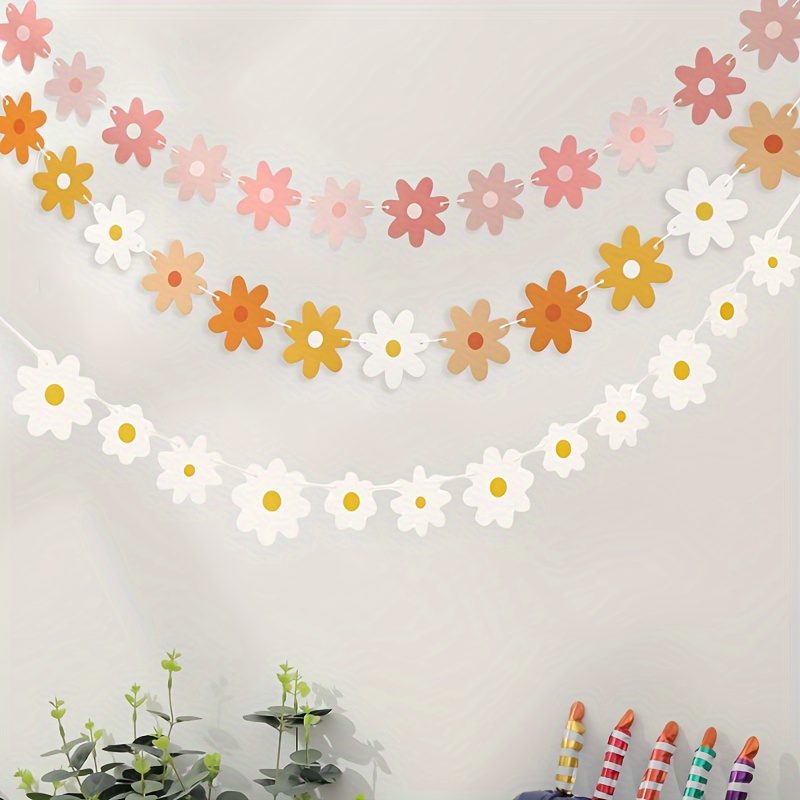 

3 Pack Daisy Flower Garland Banners, White, Pink, And Mixed Color Daisy Flags, Creative Birthday, Festival, Party Celebration Supplies, Wedding Scene Decorations For Shower Birthday Party Supplies