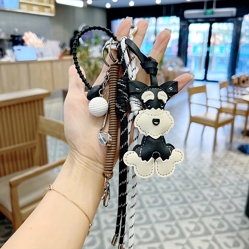 

[ ] Cute Schnauzer Puppy Keychain - Fashionable Handmade Braided Cord Charm With Lobster Clasp, Alloy, Cartoon-themed For Car Keys, Bags, Golf & Baseball Accessories, Dog Accessories