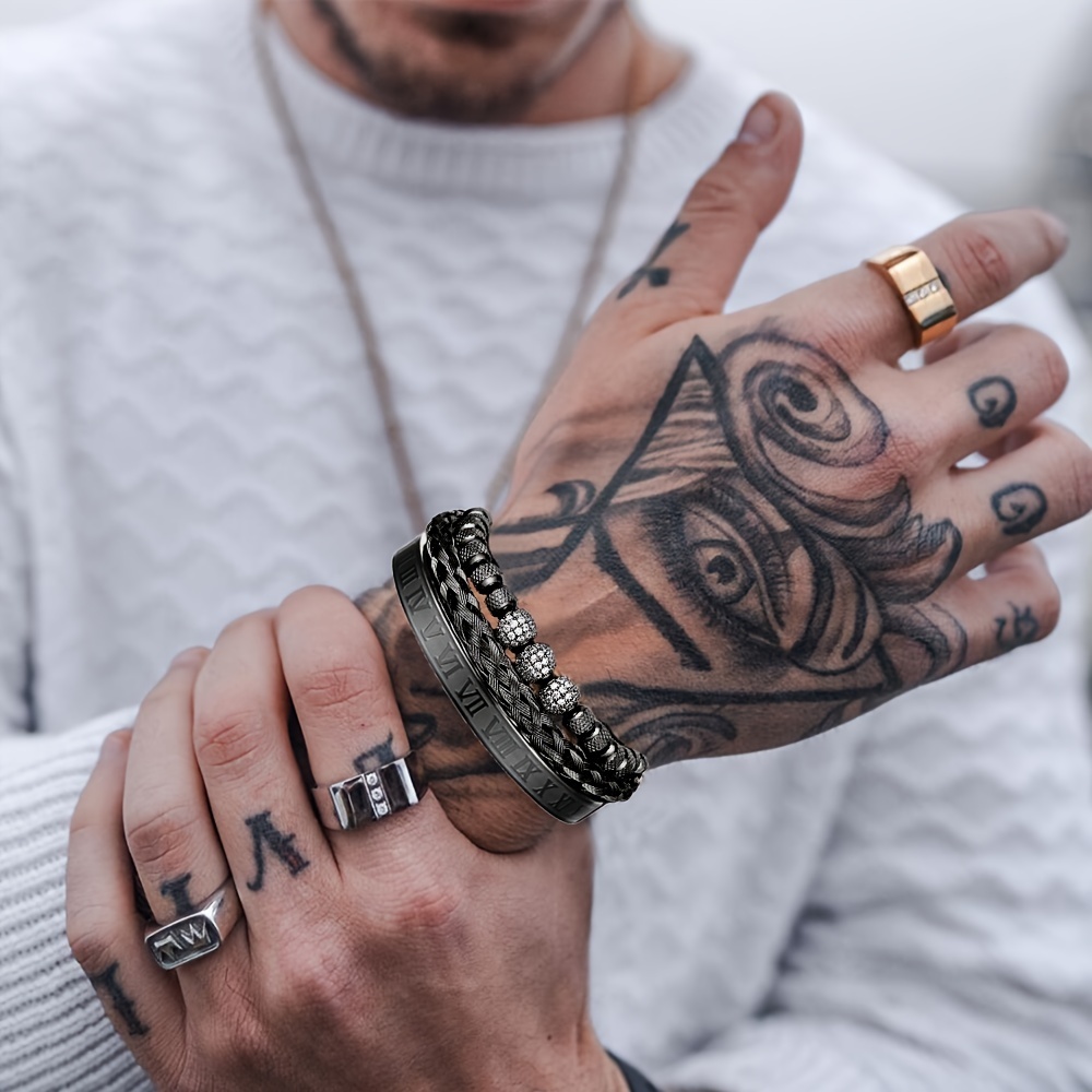 3pcs roman numeral bracelets stainless steel bangles 4