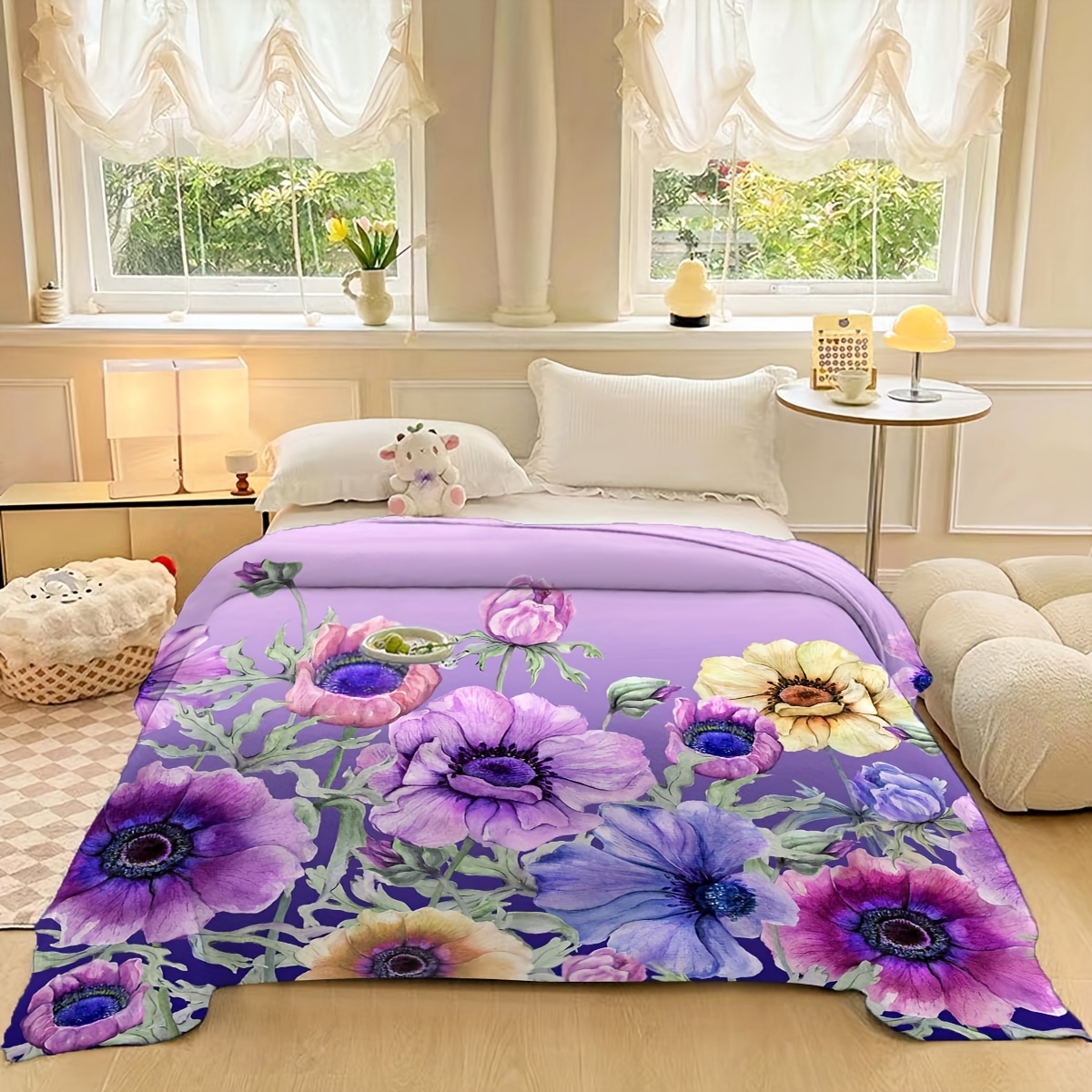 

[]1pcs Draps de Lit en Flanelle Florale Violette , Ensemble de Literie Parfait, Toutes , Hypoallergénique, Respirant et Facile à Entretenir pour Toute Chambre, pour , les Couples et l'