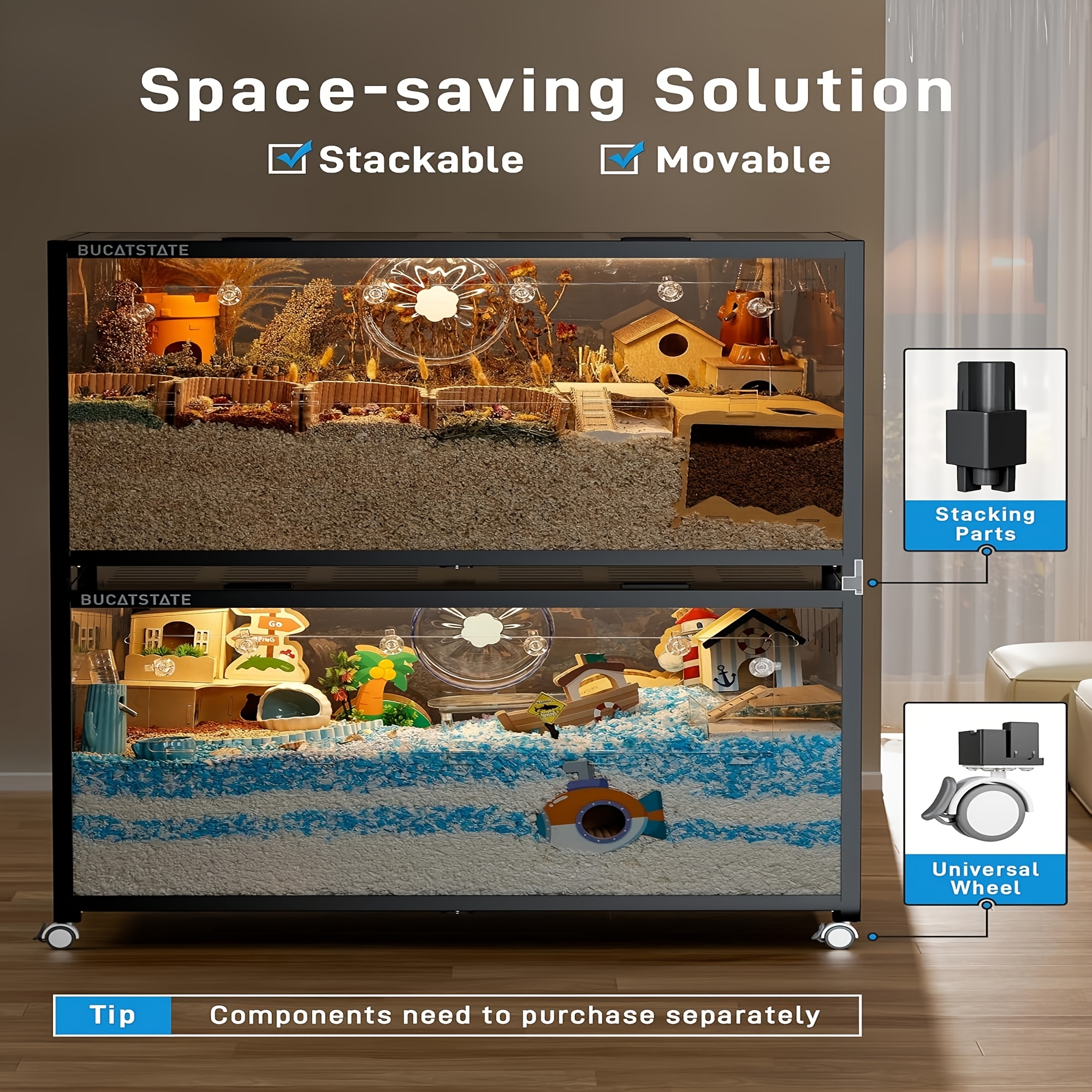 BUCATSTATE Hamster Cage 3.0, Spacious Stackable Metal Cage