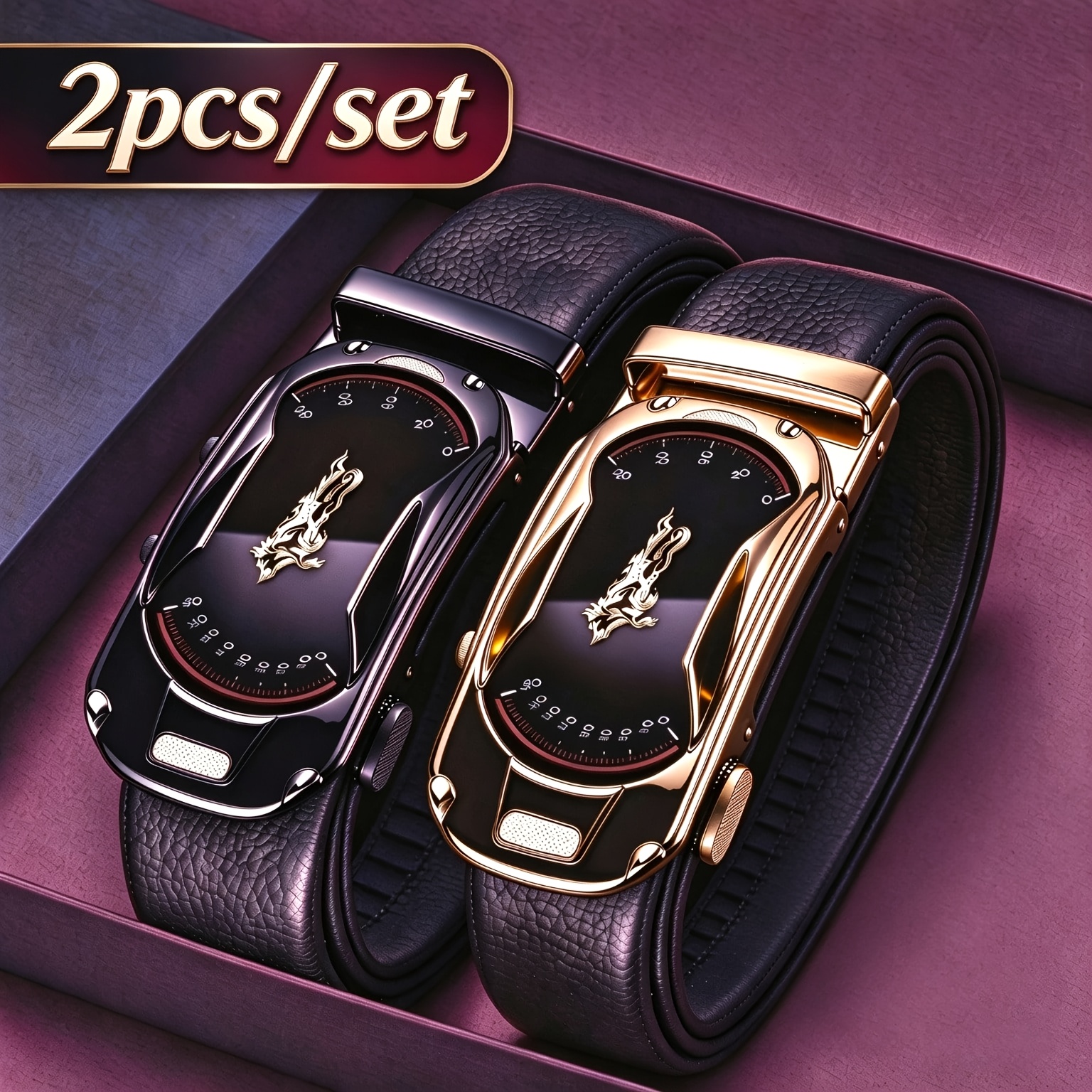 TEMU 2pcs/set Men's Ratchet Belt Set - Sliding Belt Adjustable For Gift Mens Dress Fashion, Christmas Gift 's Belt Accessory
