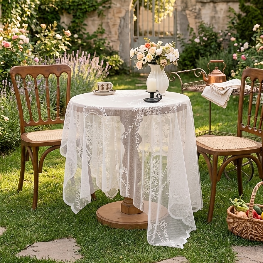vintage white lace tablecloth french style table cover for garden patio indoor dining decorative tablecloth vintage table cover for wedding bridal shower tea party dinner table kitchen dining room decor
