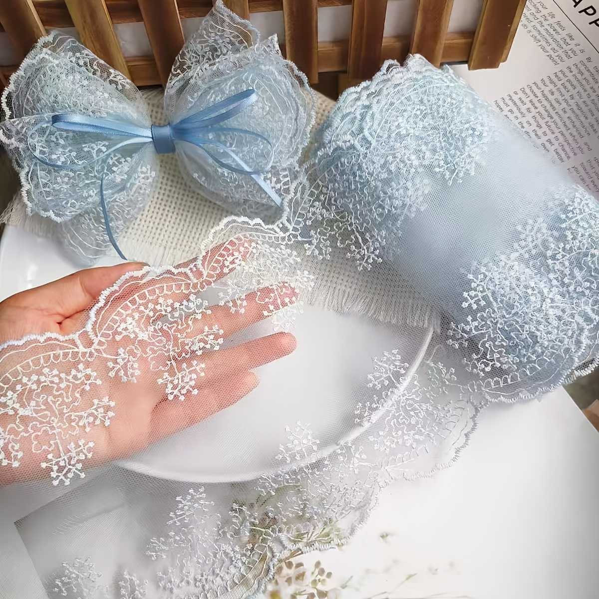 TEMU 2 de Bordure en Dentelle de Brodée Florale de 15 cm de Large, Ruban en Tulle Transparent pour Accessoires de Cheveux DIY, Vêtements & Couture