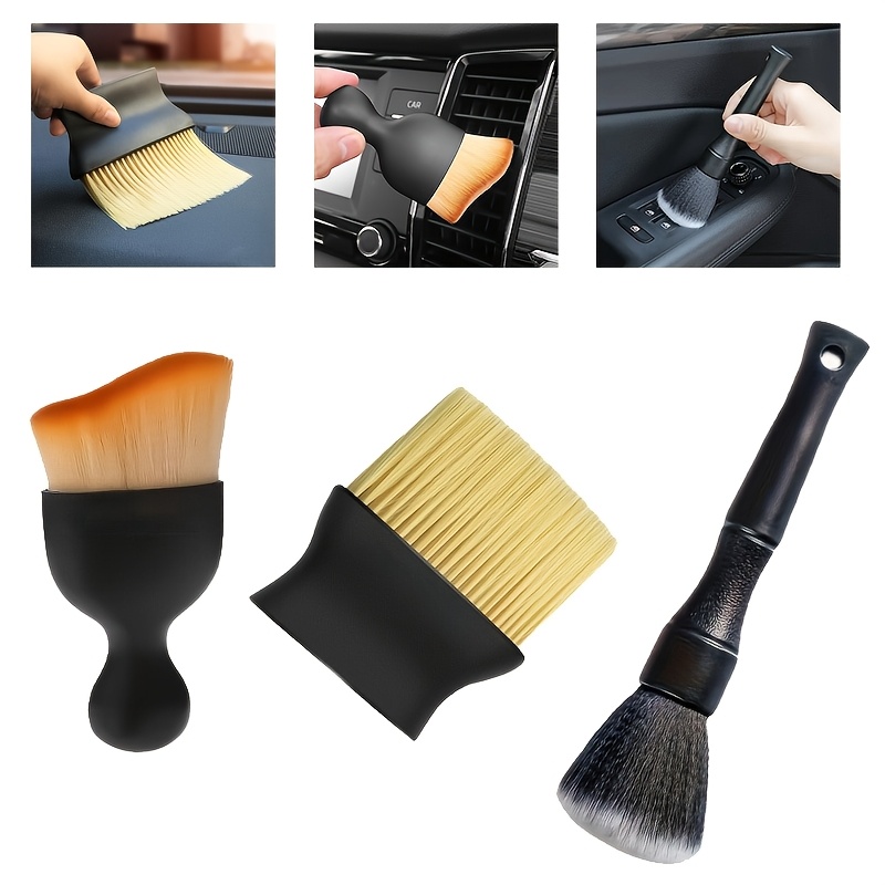 TEMU 3pcs Car Interior Detailing Brush Set, Soft Bristle Cleaning Tools With Sturdy Plastic Handle, Automotive Dust Removal Brushes For Car Seats,