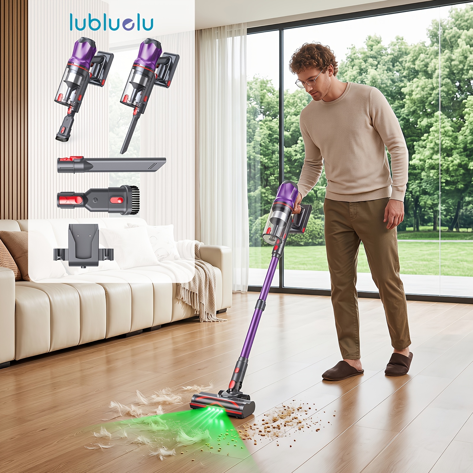 Image of Lubluelu G20 Handheld Cordless Vacuum: 150aw, 62kpa Suction, 450w Brushless Motor, 60 Min , Anti Floor Brush With Led, Self Standing, 99.99% Filtration, Ideal For Pet Hair And Carpets