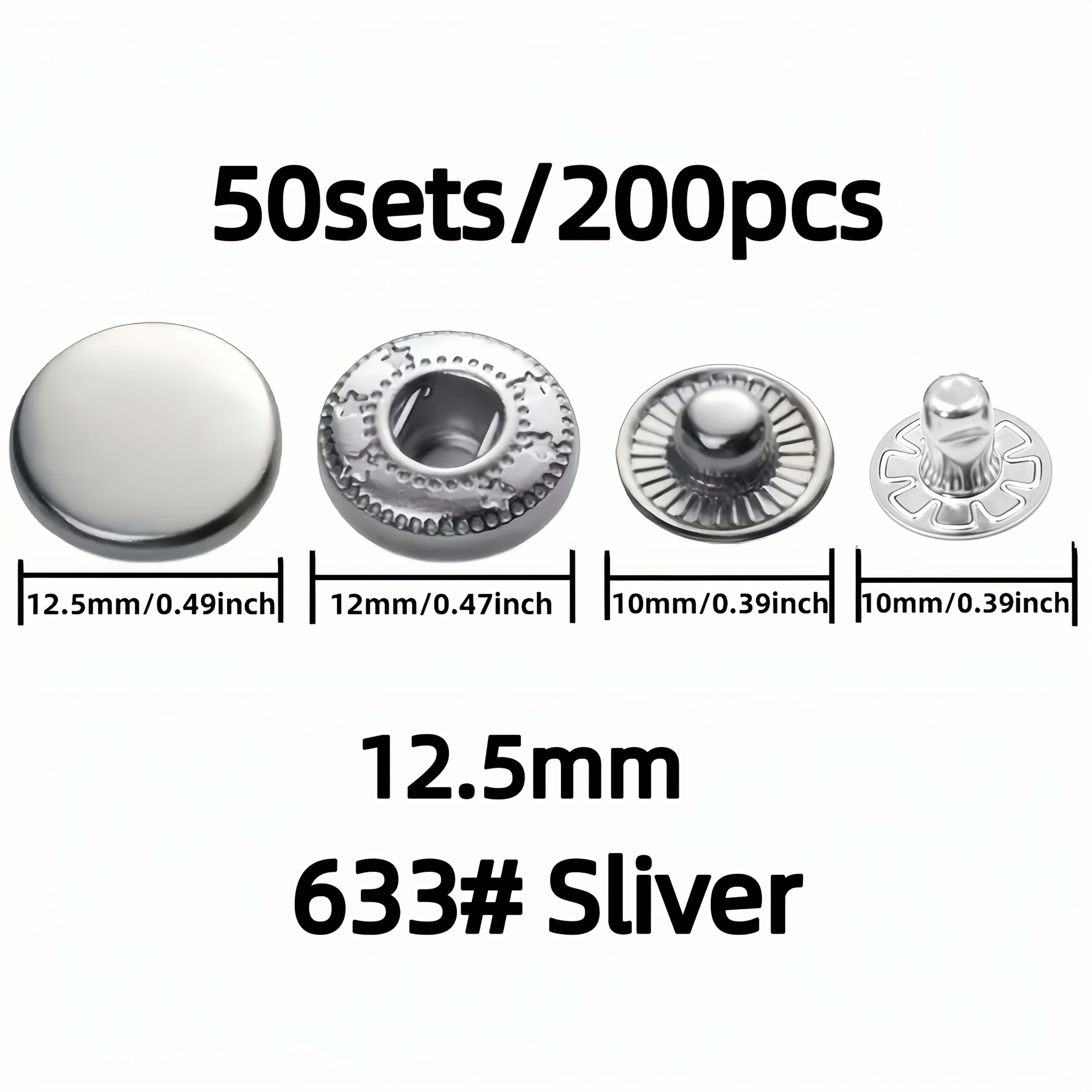 Image of 50 Sets/200pcs 12.5mm Metal Snap Fasteners, Suitable For Apparel, Leather Bags, Canvas Bags, Etc., Durable Stainless Steel Buttons
