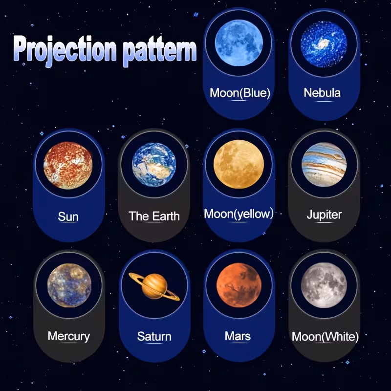 1pc projector lamp with 6 10 planets and nebula slides usb powered 360 rotating led night light projects earth mars jupiter solar system moon creative bedroom ambient light birthday gift decor Product details 7