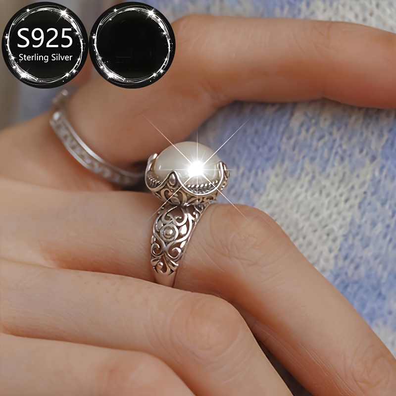 Retro Style Adjustable 925 Sterling Silver Ring with Shell