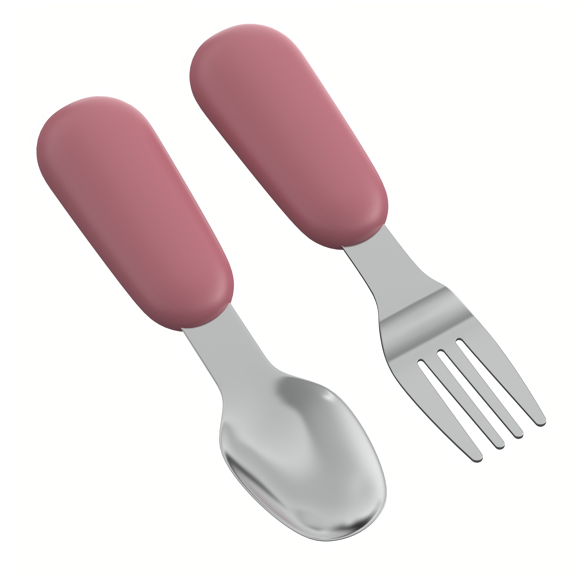 Set of 2 Stainless Steel Baby Forks and Spoons with Silicone Handles for Easy Gripping, Dishwasher Safe