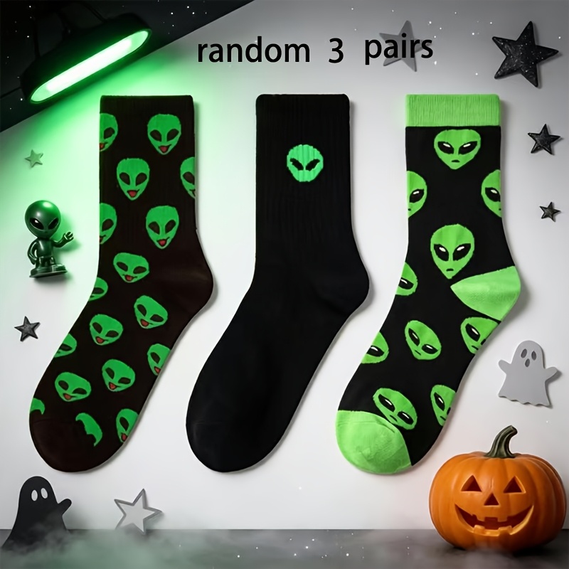 TEMU Random 3 Pairs Unisex Element Halloween Couple Mid-calf Socks, Versatile Socks, Comfortable For Daily Wear, Casual Socks