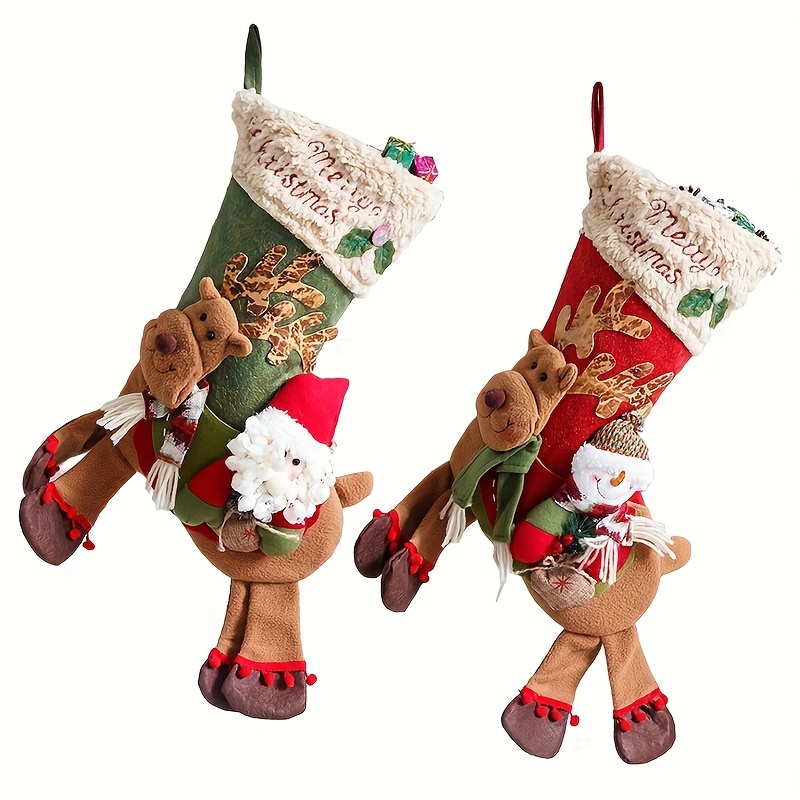Large Christmas Stocking Ornament Santa Claus Snowman Elk Christmas Bag Candy Sock Christmas Sock Gift Bag_voghion.com