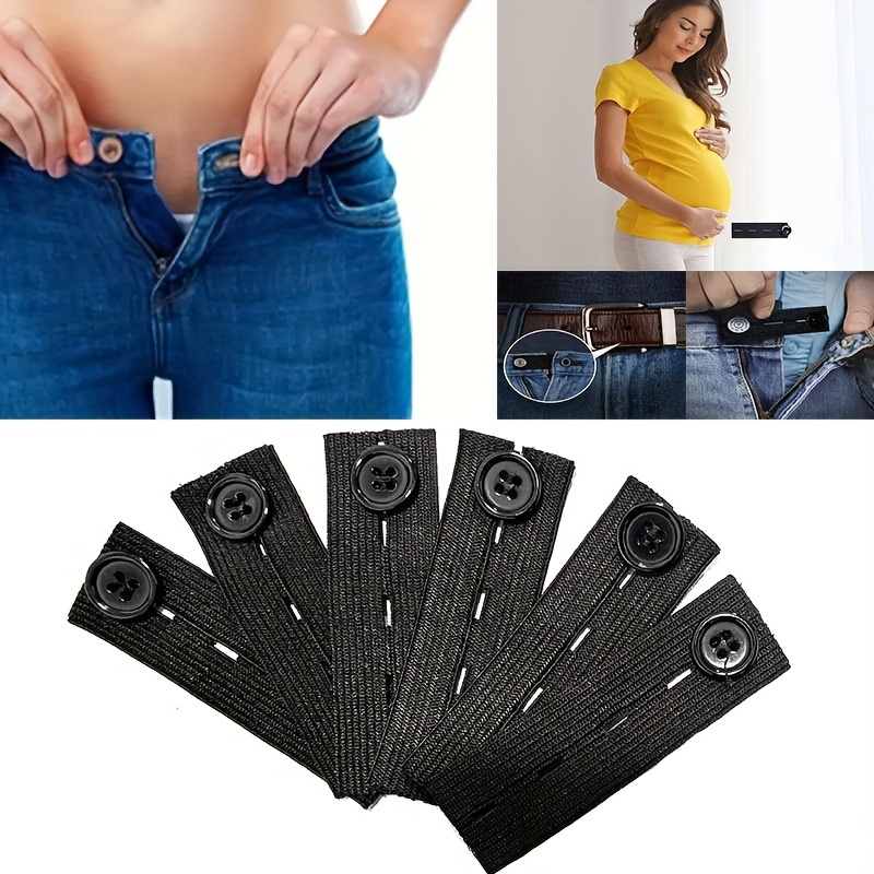 

6-pack Elastic Waistband Extender For Jeans, No-sew Adjustable Waist Button Extenders For Maternity Pants, Easy Fit Snap-on Stretch Belt Expansion For Trousers - Black