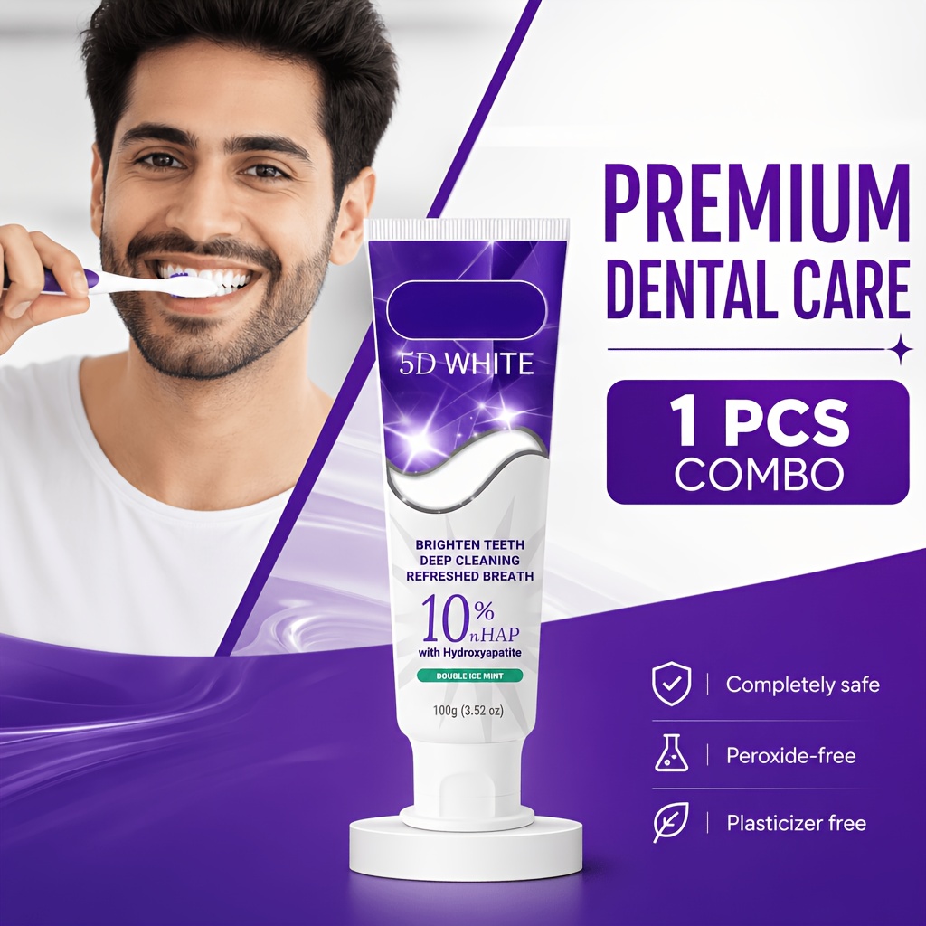TEMU 5d Toothpaste Cleanses And Brightened . Purple Hydroxyapatite Formula - Fresh Mint Breath, Gentle Care For Gums. Travel Set 100g/3.52 Ounces,