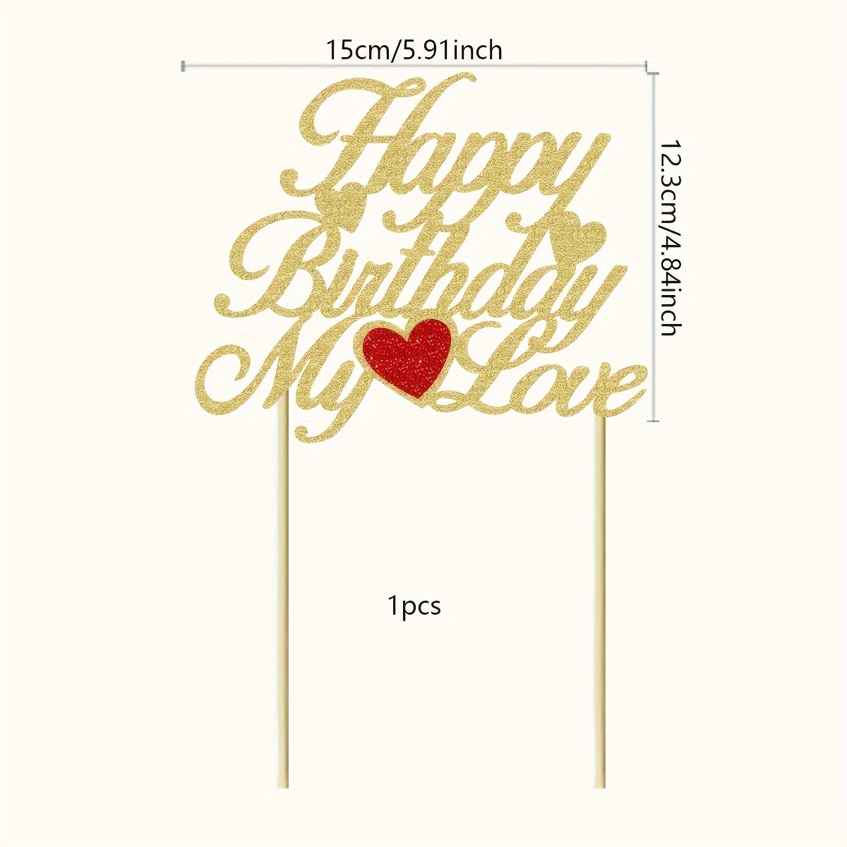 Image of 1pc Glitter Happy Birthday My Love Cake Topper My Love Birthday Cake Decoration With Heart For Wife Husband Or Parent Party Decoration Supplies
