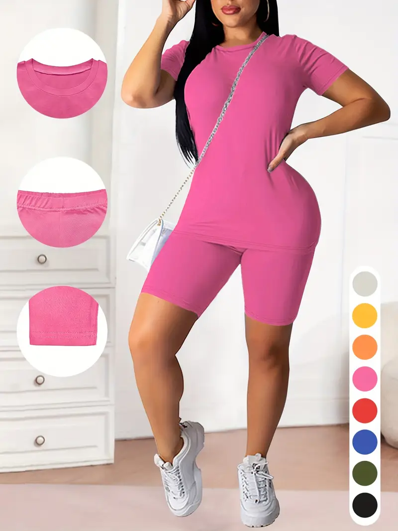 Rose Red Solid Casual Two-piece Set