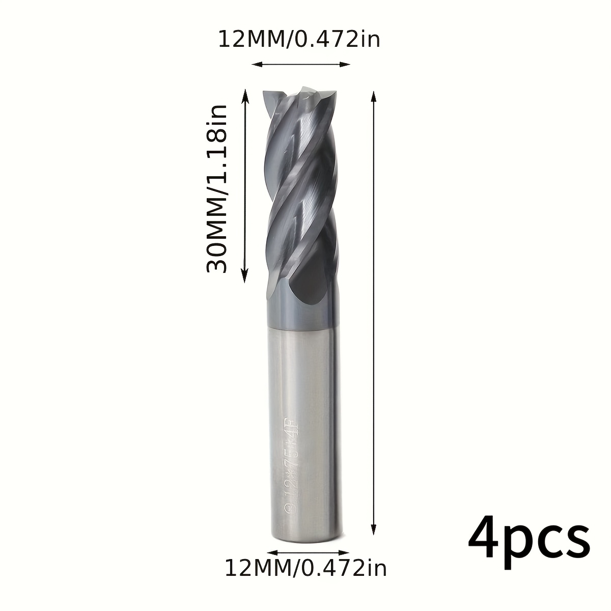 TEMU 12mm Cnc Hardened Carbide Vertical Milling Cutter Set, Full Milling Tools, Milling Tool