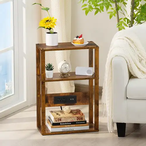 HOOBRO Narrow Bedside Table Set Of 2, Slim Bedside Table, Telephone Table With 2 Drawers, Tall Side Table With Metal Frame, Small Nightstand With Open Shelf, Rustic Brown And Black EBF74BZP201