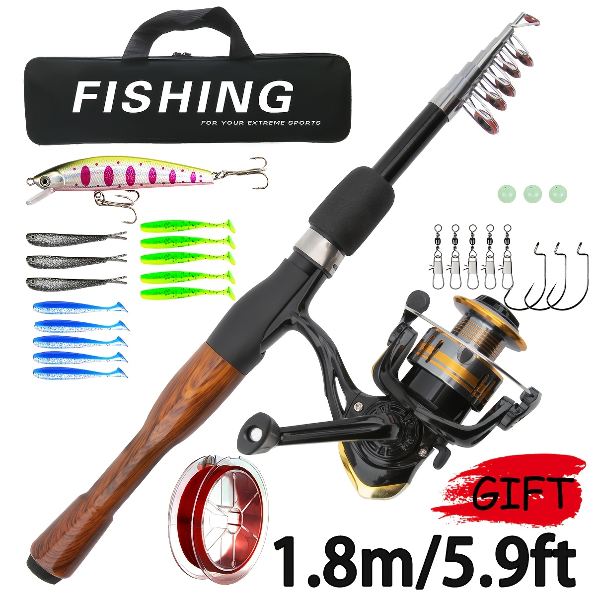 Image of Portable Fishing Rod Set, Telescopic Fishing Rod And Reel Lure Case Kits With For Youth Fishing And Beginner