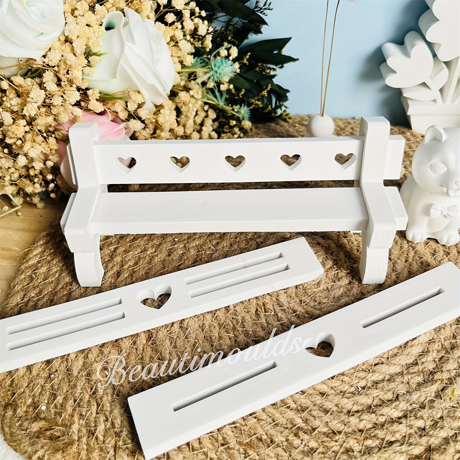 

2pcs Diy 3-in-1 Love Bench Resin Gypsum Handicraft Gift Ornament Home Desktop Decoration Silicone Mold