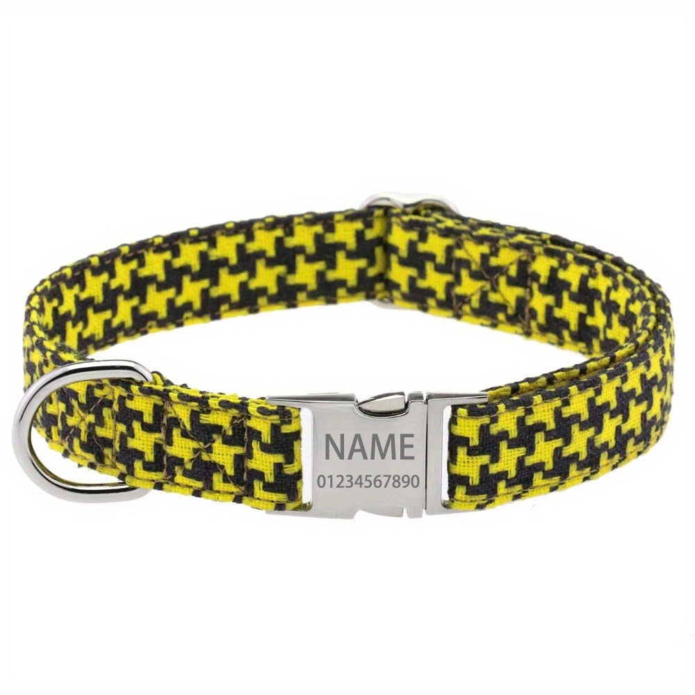 Custom Engraved Houndstooth Dog Collar with Adjustable Quick Release Buckle