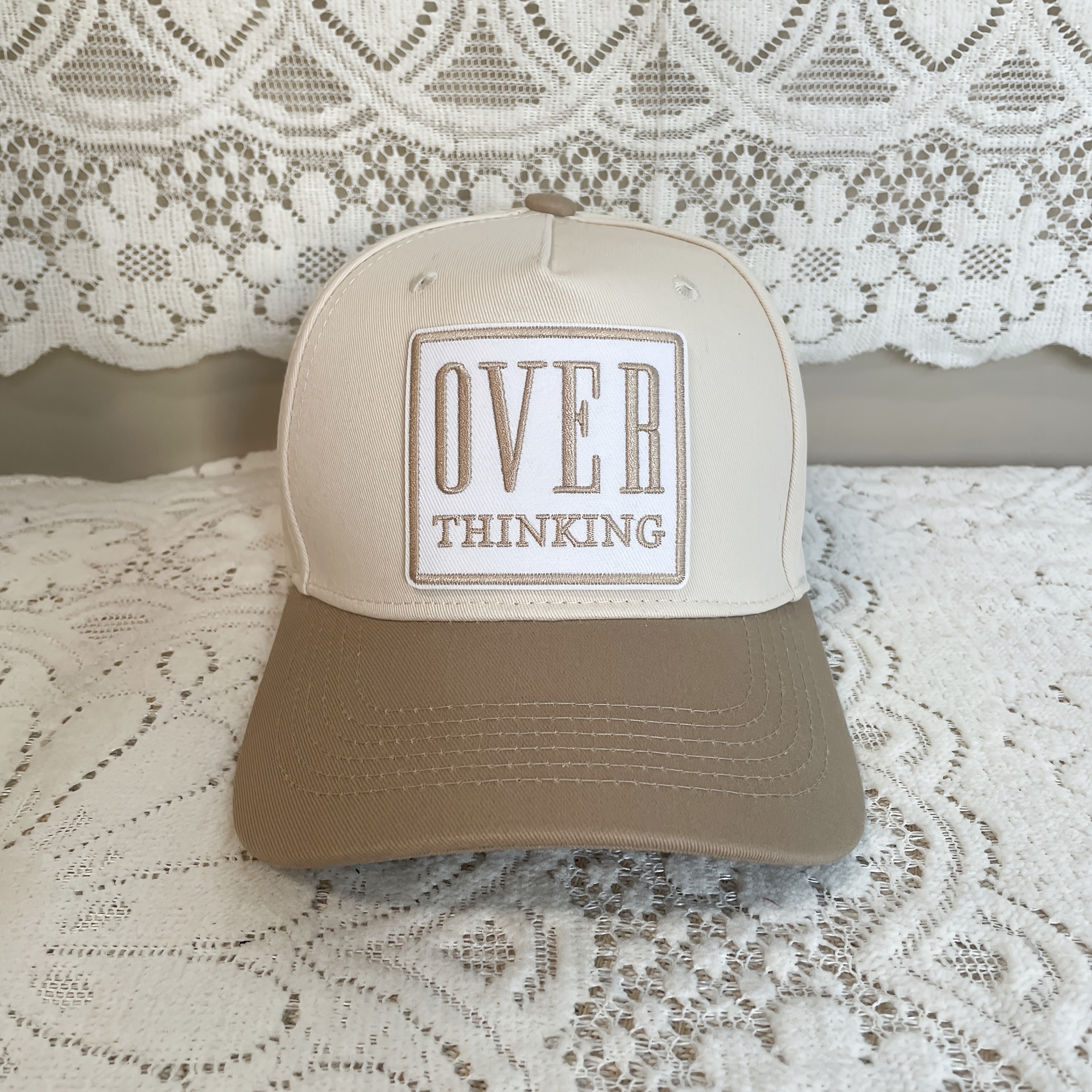 

2pcs 'over Thinking' Embroidered Design Set, Fashion Iron-on/sew-on Appliqués, Mixed Color, For Trucker Hats, Backpacks, And Clothing Diy Decoration