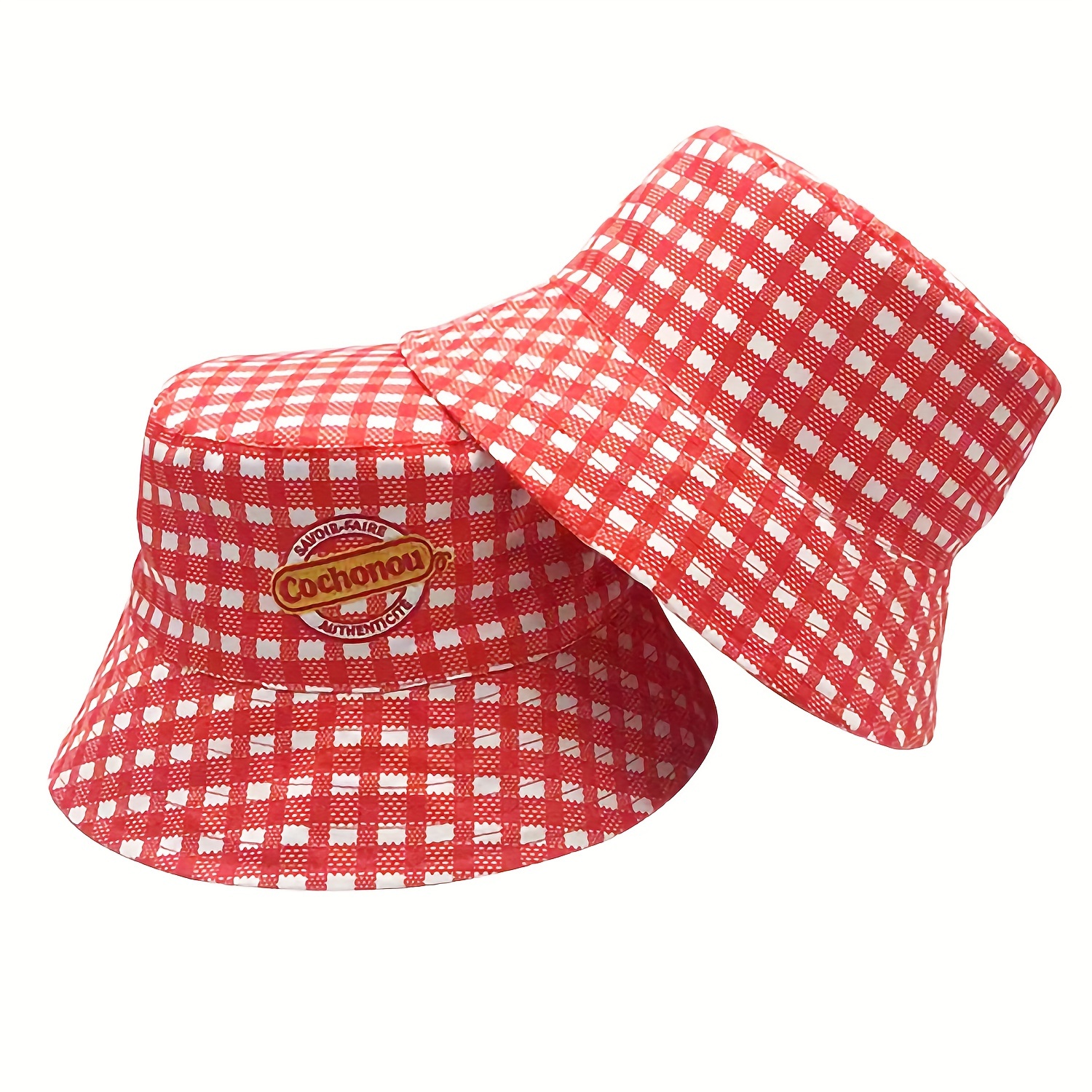 1pc Red Plaid Style France Bucket Hat Fashion Cochonou Bob Hat For