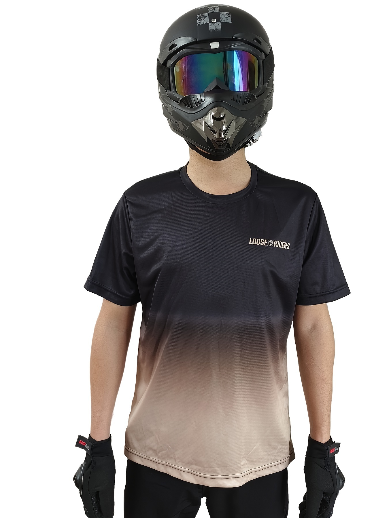 Male Rider's Gradient Loose Basic Short-sleeve Jersey, Quick-drying Crew  Neck For Summer Outdoor Sports Activities