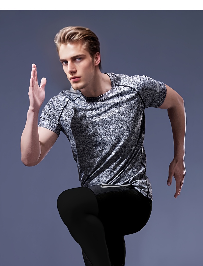 Men'S 4pcs Set of Summer Sports T-Shirts, Elastic Fitness Short-Sleeved Round-Neck Slim Fit Top, Gray And Black, Can Be Worn for Sports, Running, Basketball, Fitness, Etc
