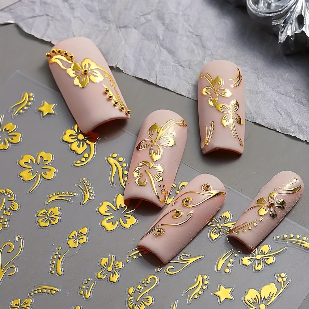 Hibiskus Blume Nagelaufkleber – 5 Blätter Weiß Rosa Nail Sticker Für DIY Nageldesign