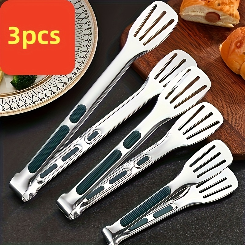 

3-piece Stainless Steel Kitchen Tongs Set For Cooking, Serving, And Grilling - Anti-slip Grip, Metal Food Tongs For Salad, Bread, Bbq - Multipurpose Cooking Utensils & Kitchen Accessories