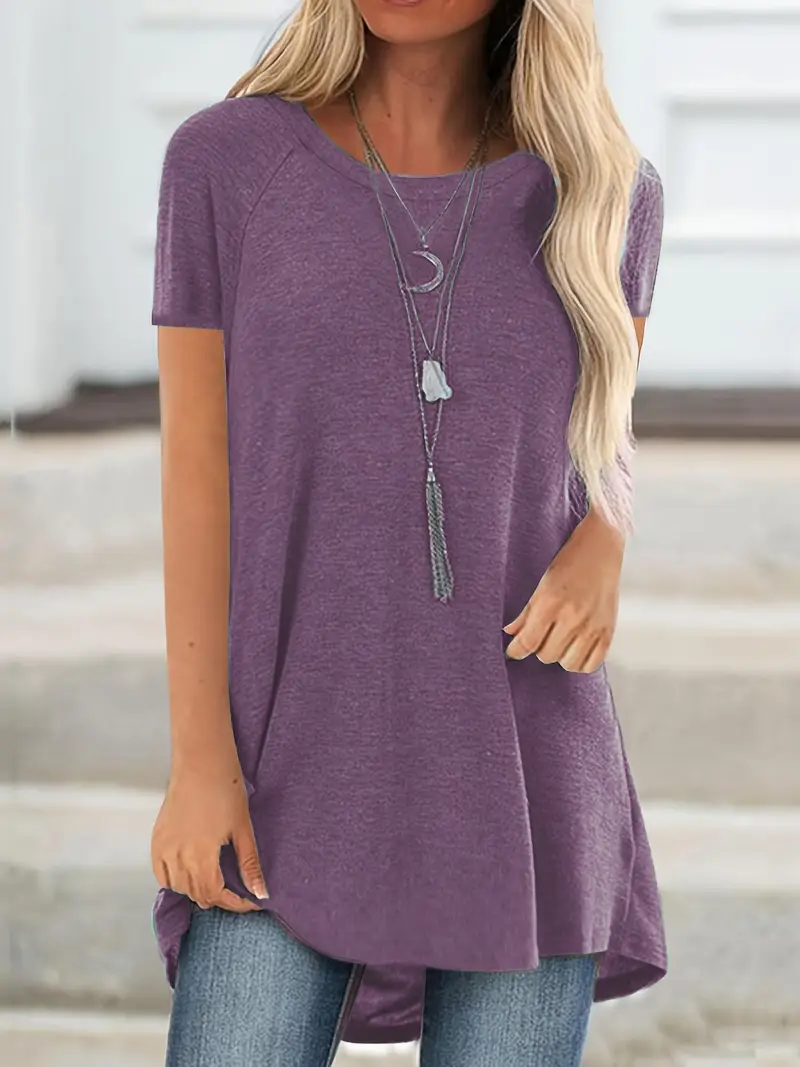 solid longline t shirt crew neck short sleeve t shirt casual womens clothing Product details 9
