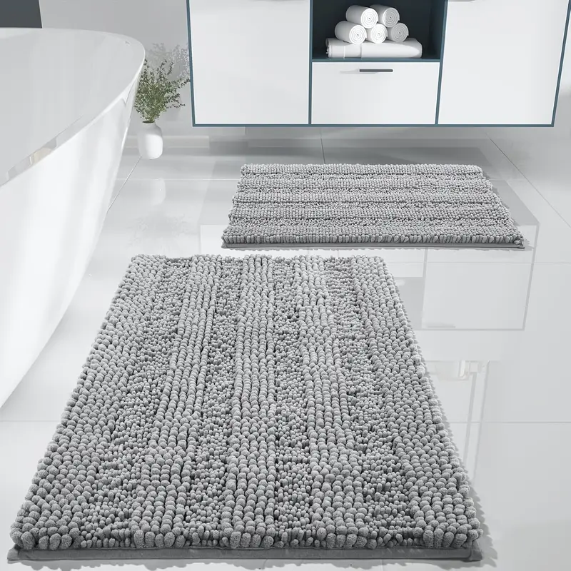 2pcs super absorbent footfeel soft and quick drying thickened style chenille bathroom mat fluffy ball bathroom mat non slip and comfortable and fashionable versatile bathroom mat guardian chenille thickened and enclosed soft absorbent non slip carpet mat two piece set bedroom living room bathroom washable home decoration Product details 3