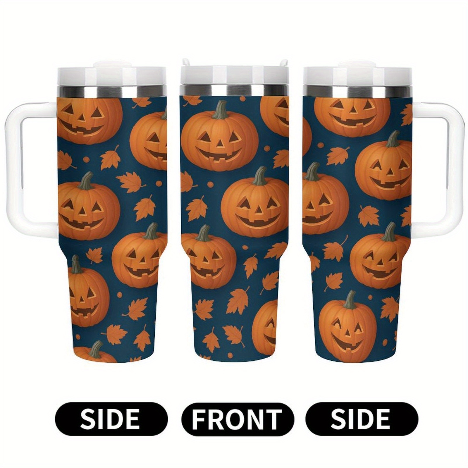 halloween motyw ziemniaków projektowany 40oz kubek ze stali nierdzewnej z słomką i uchwytem, modny duży izolowany kubek wody, 40oz kubek podróżny kubek kawy kubek samochodowy do codziennego użytku prezent domowy samochód na zewnątrz podróże sport fitness siłownia biuro