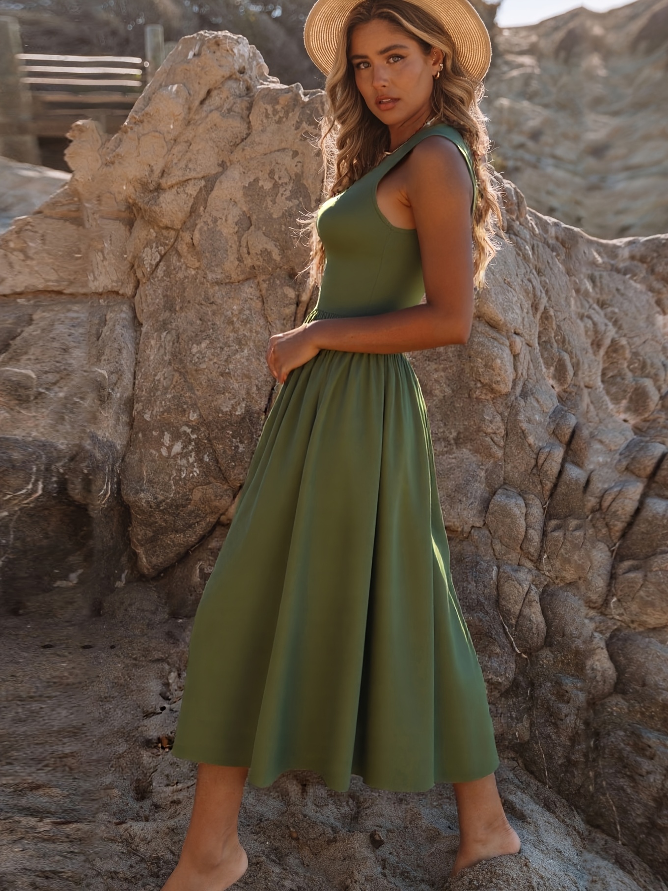 womens spring summer sleeveless length pocket dress - Temu Poland
