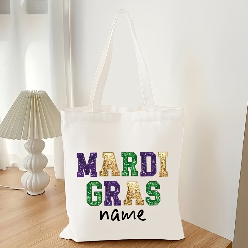 

1 Mardi Gras Customizable Fashion Tote Bag - Reusable, High-quality Polyester Shoulder Bag With Lettering, Travel & Daily , Ideal Gift For Him/her, Gift Tote Bag|stylish Tote|reusable Bag