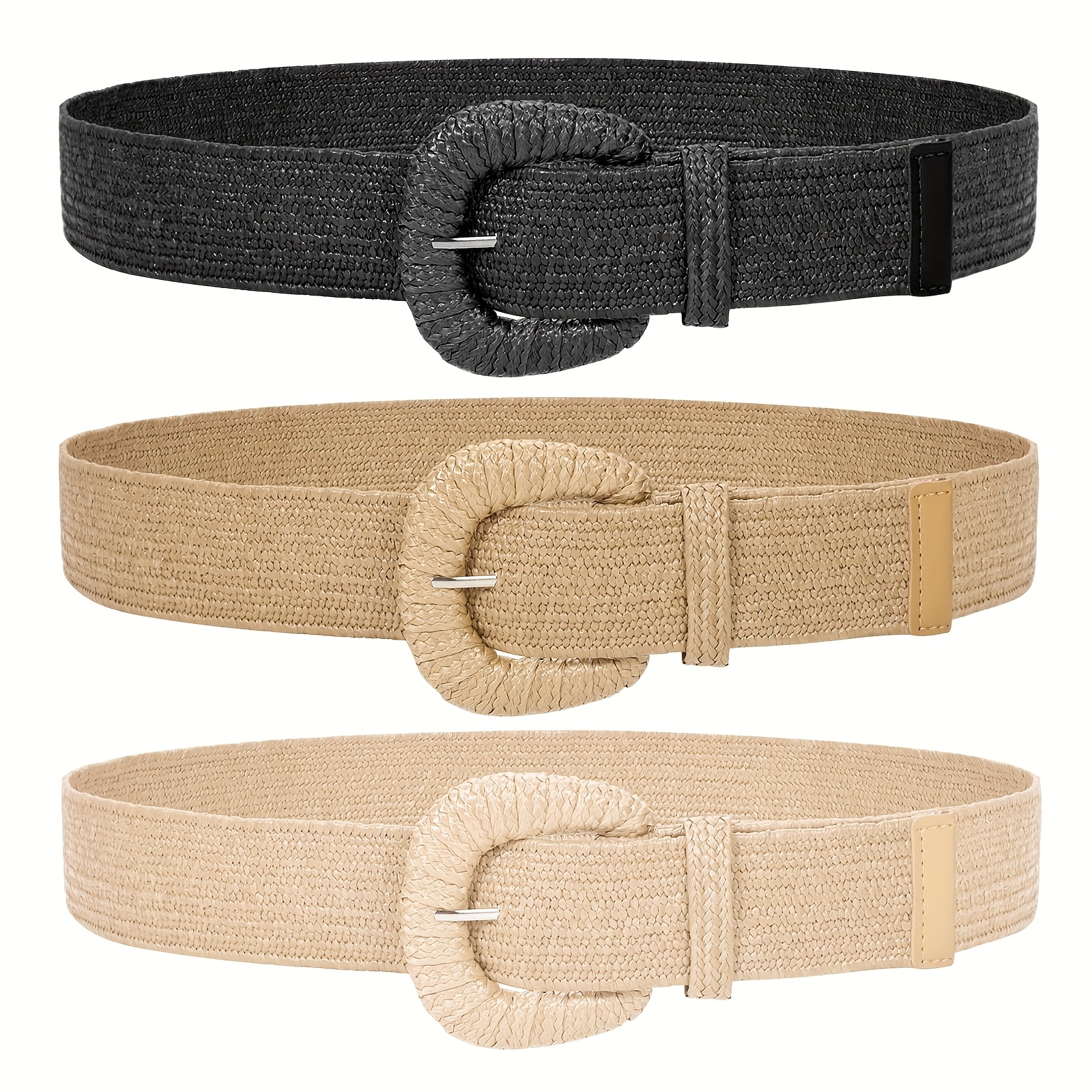 3 packs women straw elastic stretch waist belts - Temu