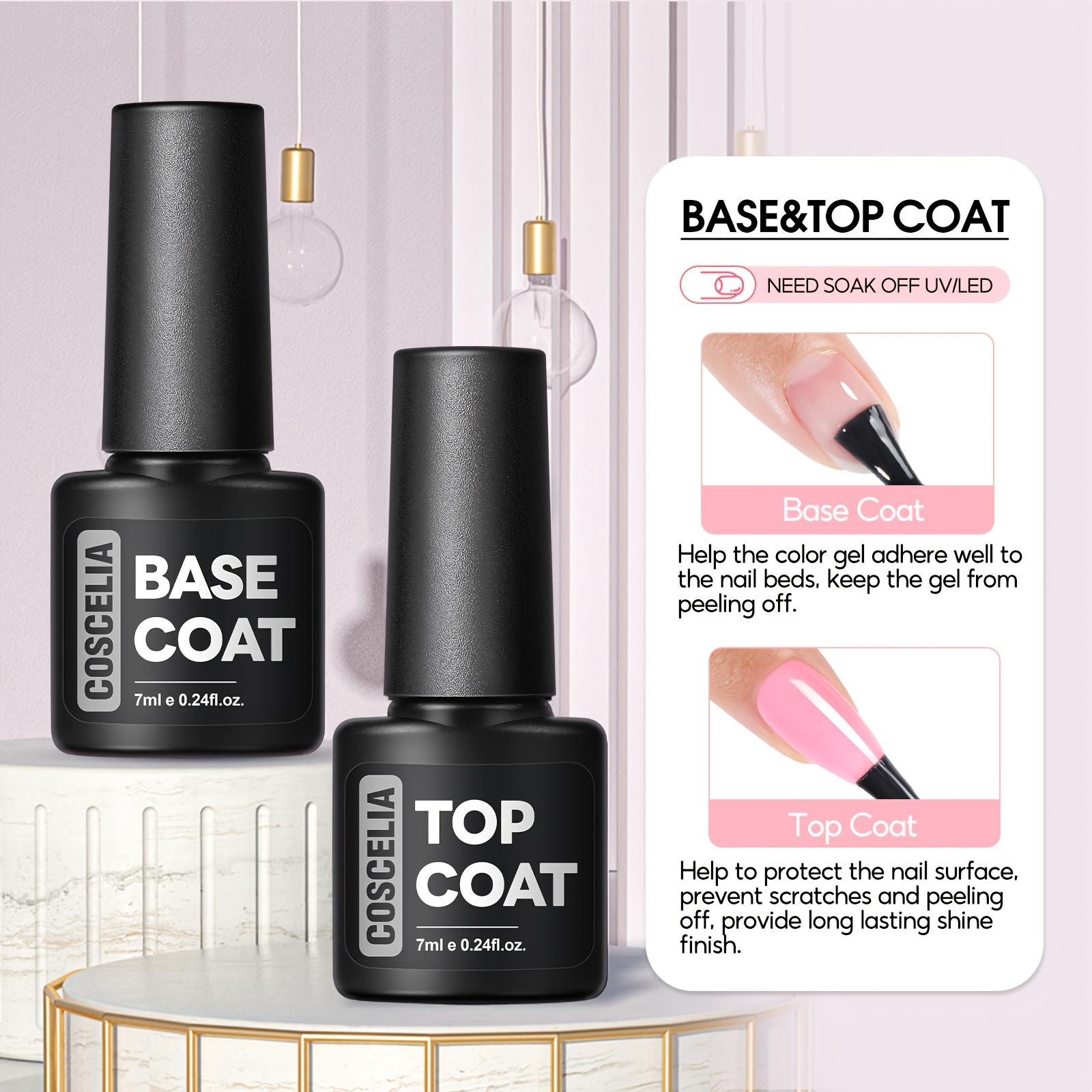 Image of Coscelia Base Coat And Set Soak Off No Wipe Gel Base Coat And Glossy Finish And Durable Gel For Daily Nail Art Gifts For Women