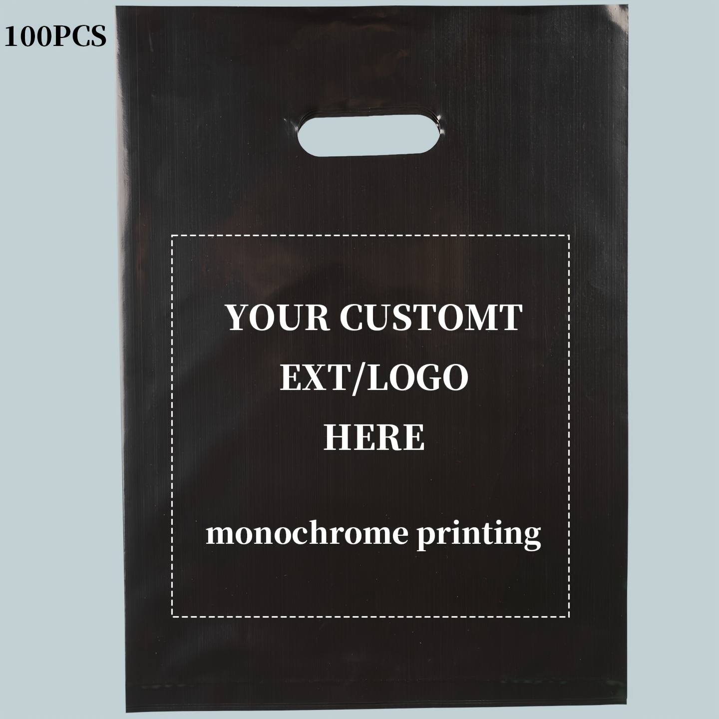 100 Custom-Printed Logo Shopping Tote Bags, Durable Plastic