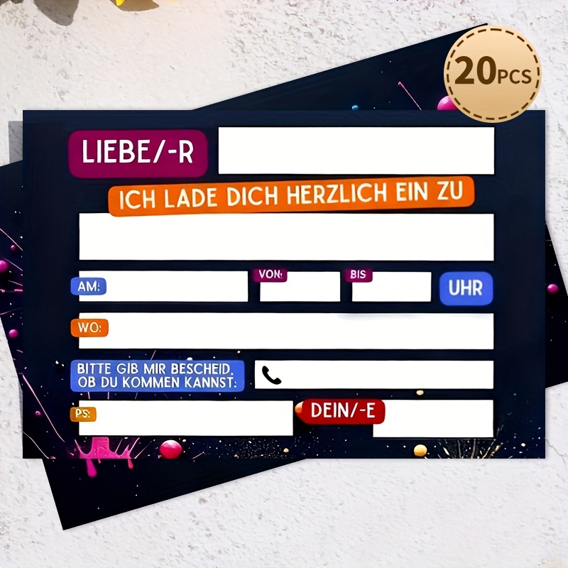 Image of 20 German Fashion-themed Doodle Birthday Party Invitations For Boys And Girls