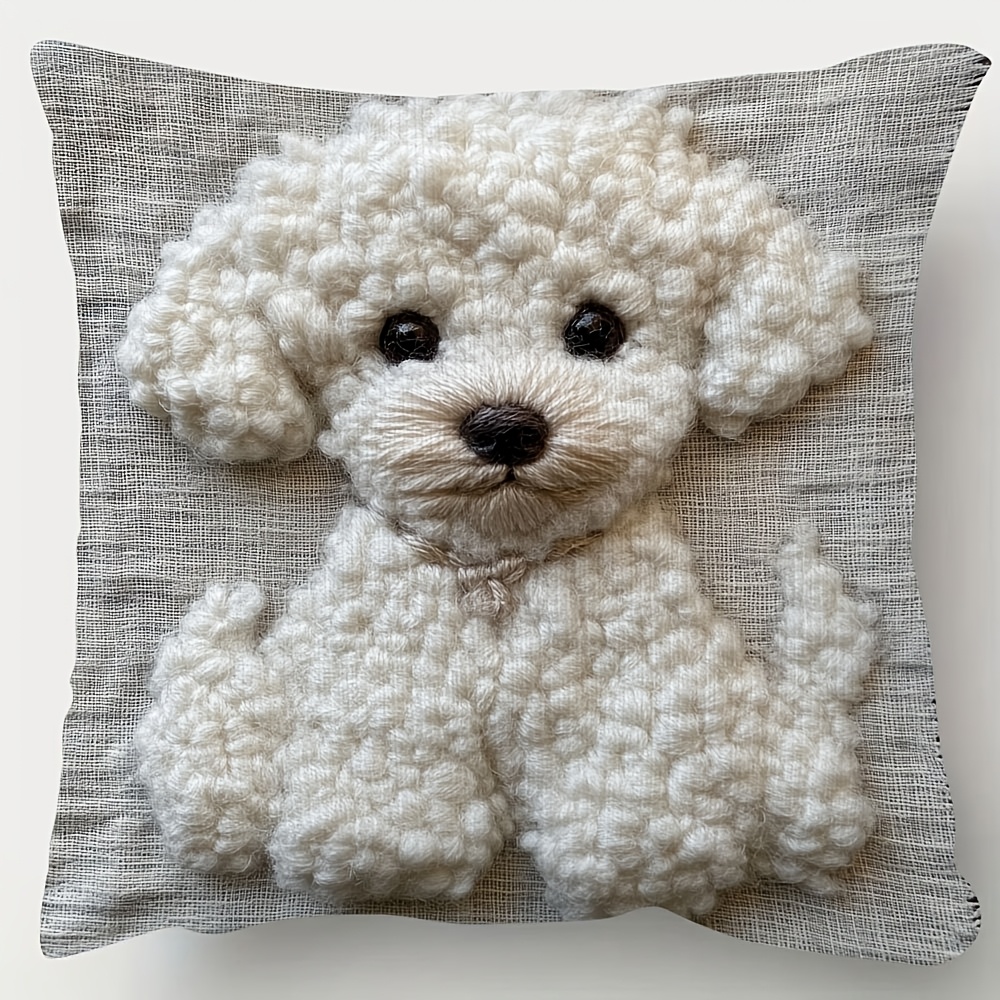 

1pc Housse de Coussin en Peluche Blanc de Style Bohémien, Imprimé -, 18x18 Pouces, Fermeture Éclair - Idéal pour la Décoration de Salon & Chambre (Lavable en Machine, Polyester), Coussins Décoratifs